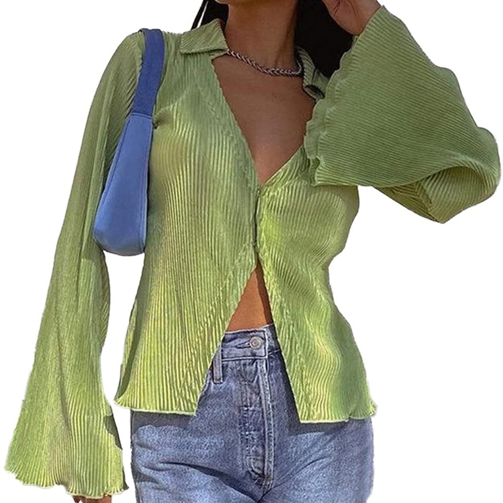 Front Button Rippled Blouse